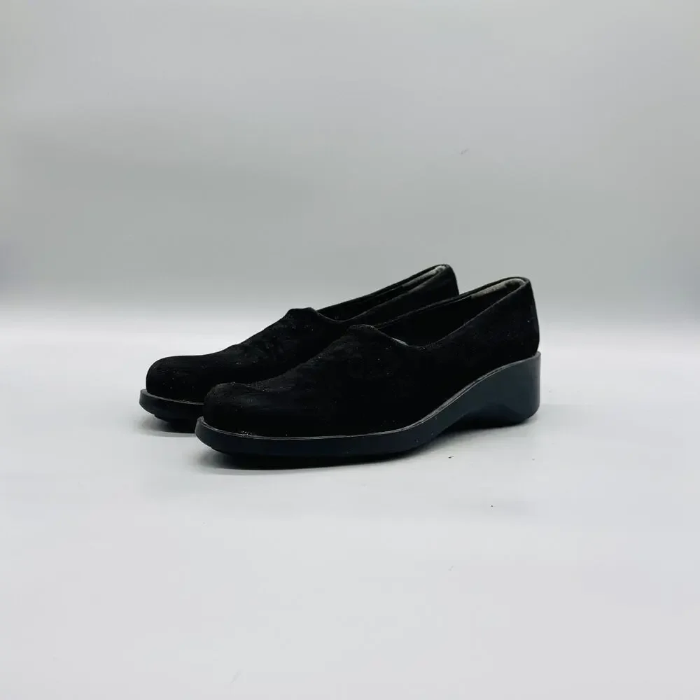 Robert Clergerie Shoes Womens 6.5 Black Suede Slip On Wedge Loafers Paris Casual